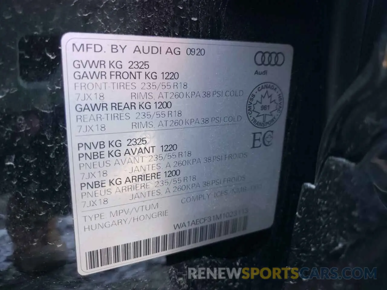 12 fotografías del automóvil dañado WA1AECF31M1023113 AUDI Q3 2021