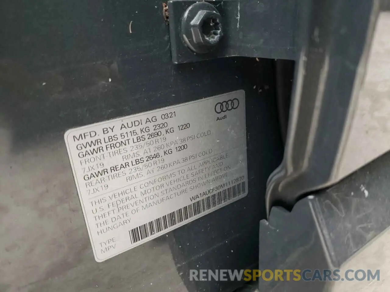 10 fotografías del automóvil dañado WA1AUCF30M1112870 AUDI Q3 2021