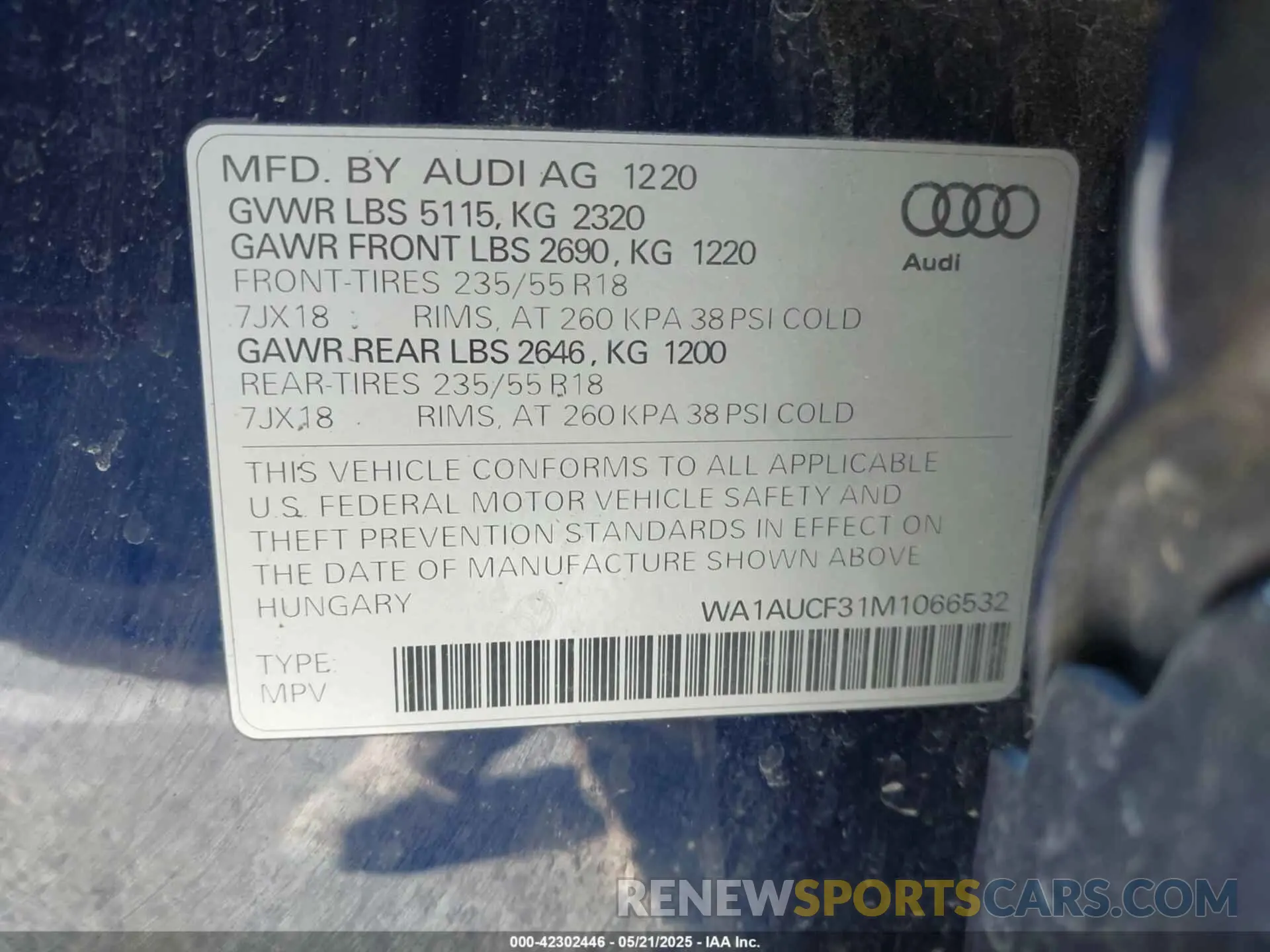 9 fotografías del automóvil dañado WA1AUCF31M1066532 AUDI Q3 2021