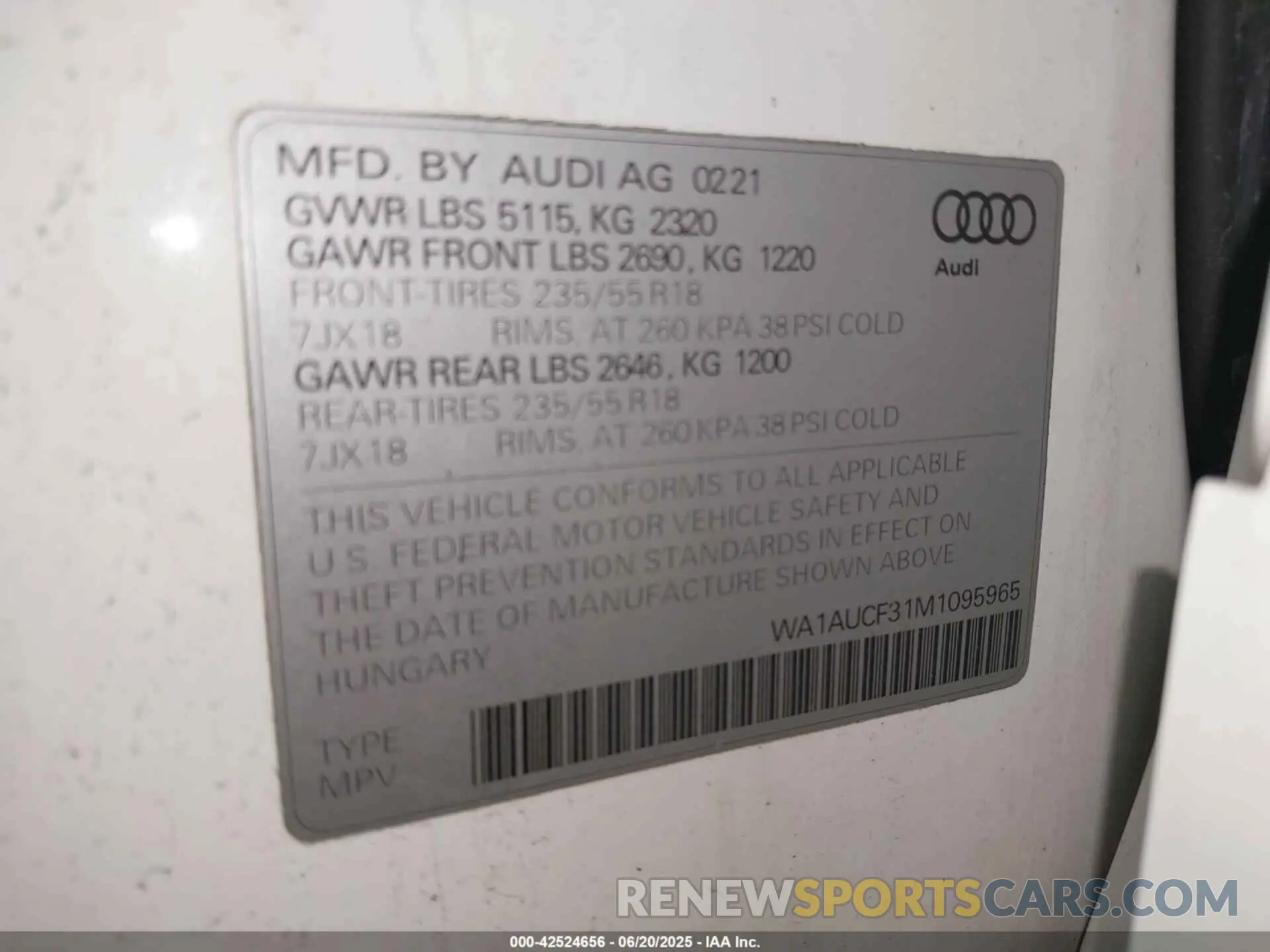 9 fotografías del automóvil dañado WA1AUCF31M1095965 AUDI Q3 2021