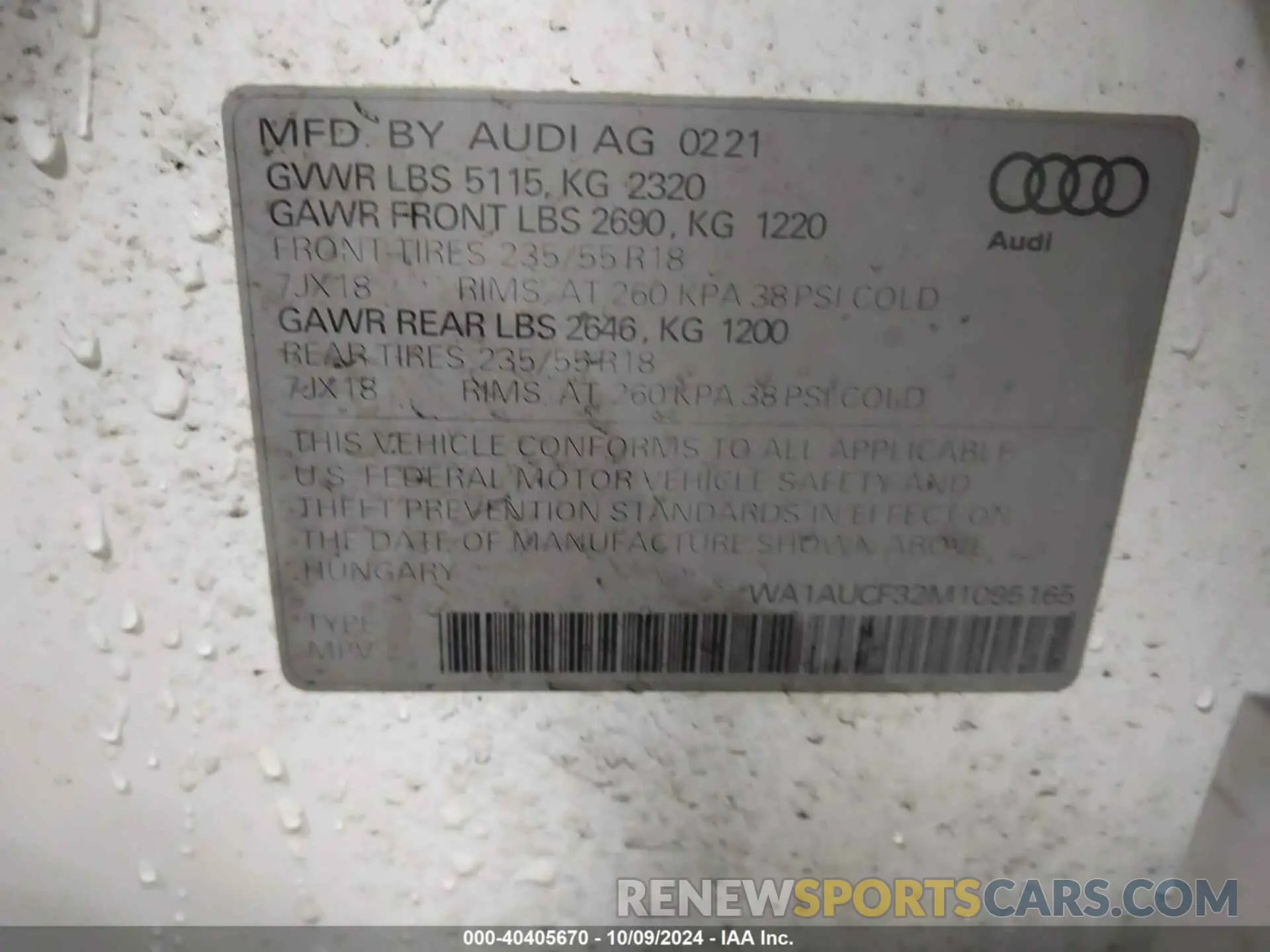 9 fotografías del automóvil dañado WA1AUCF32M1095165 AUDI Q3 2021
