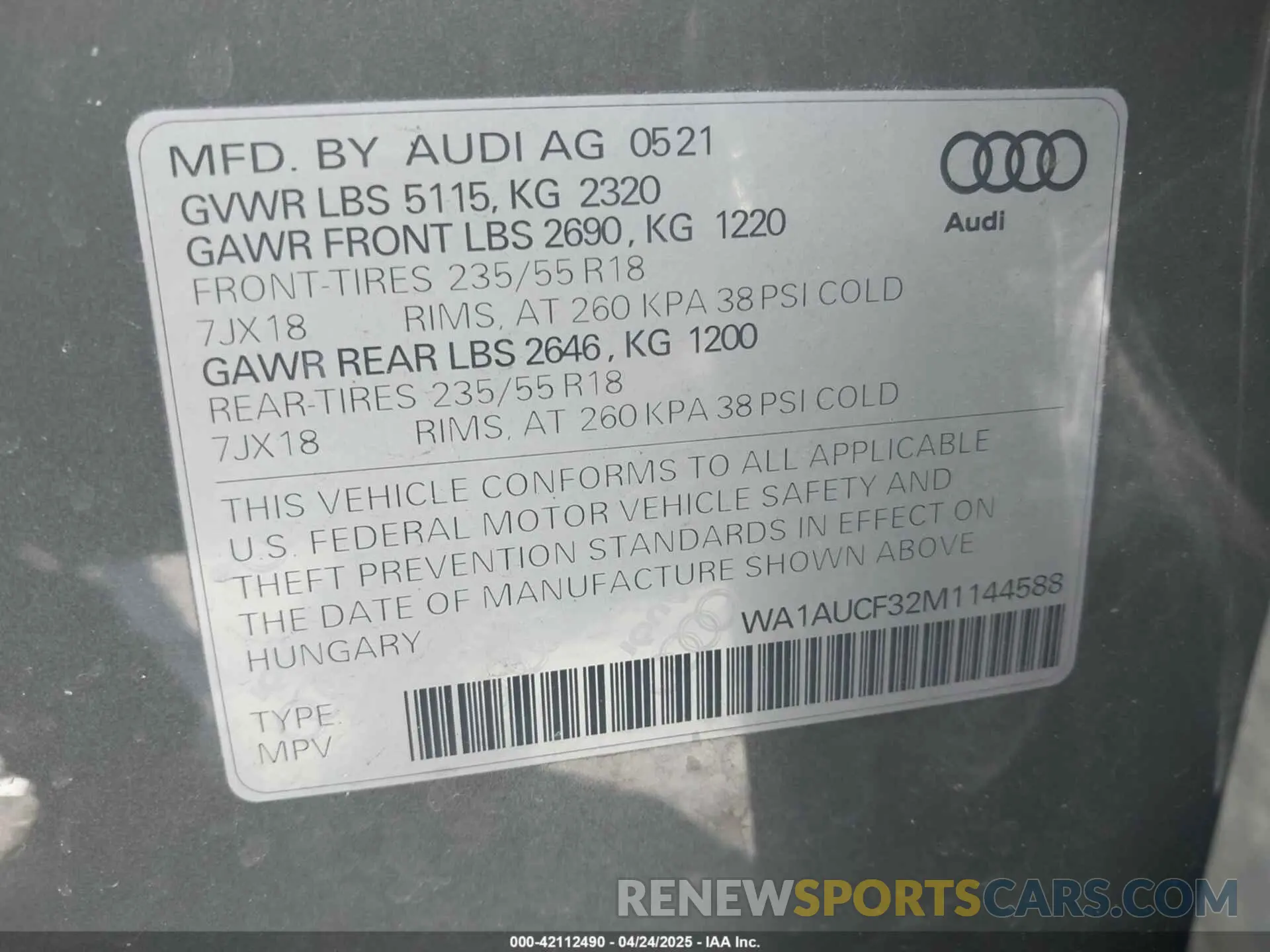 9 fotografías del automóvil dañado WA1AUCF32M1144588 AUDI Q3 2021