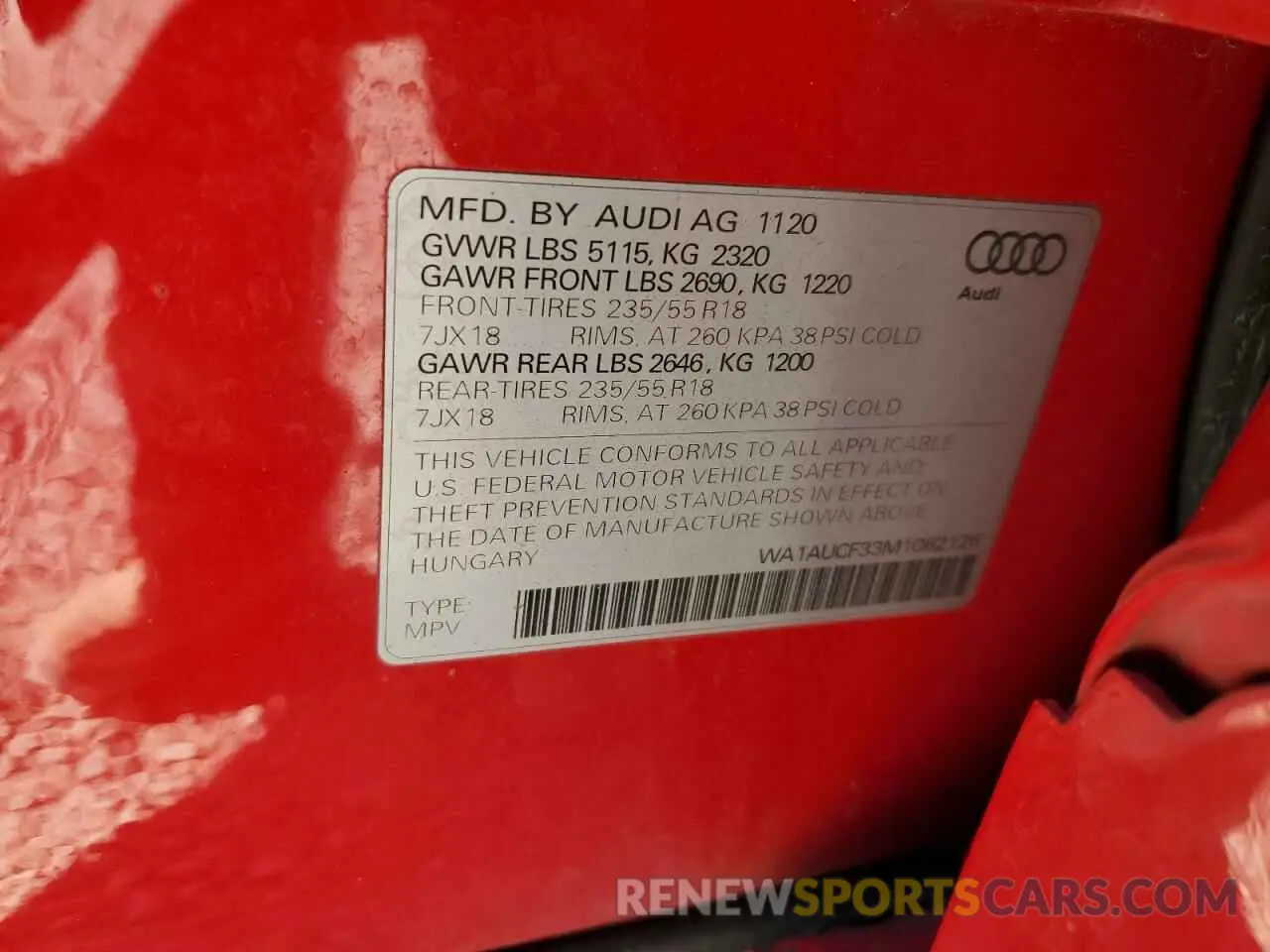 15 fotografías del automóvil dañado WA1AUCF33M1062126 AUDI Q3 2021