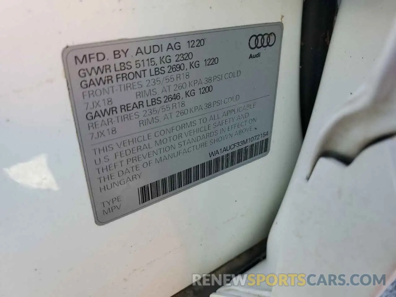 14 fotografías del automóvil dañado WA1AUCF33M1072154 AUDI Q3 2021