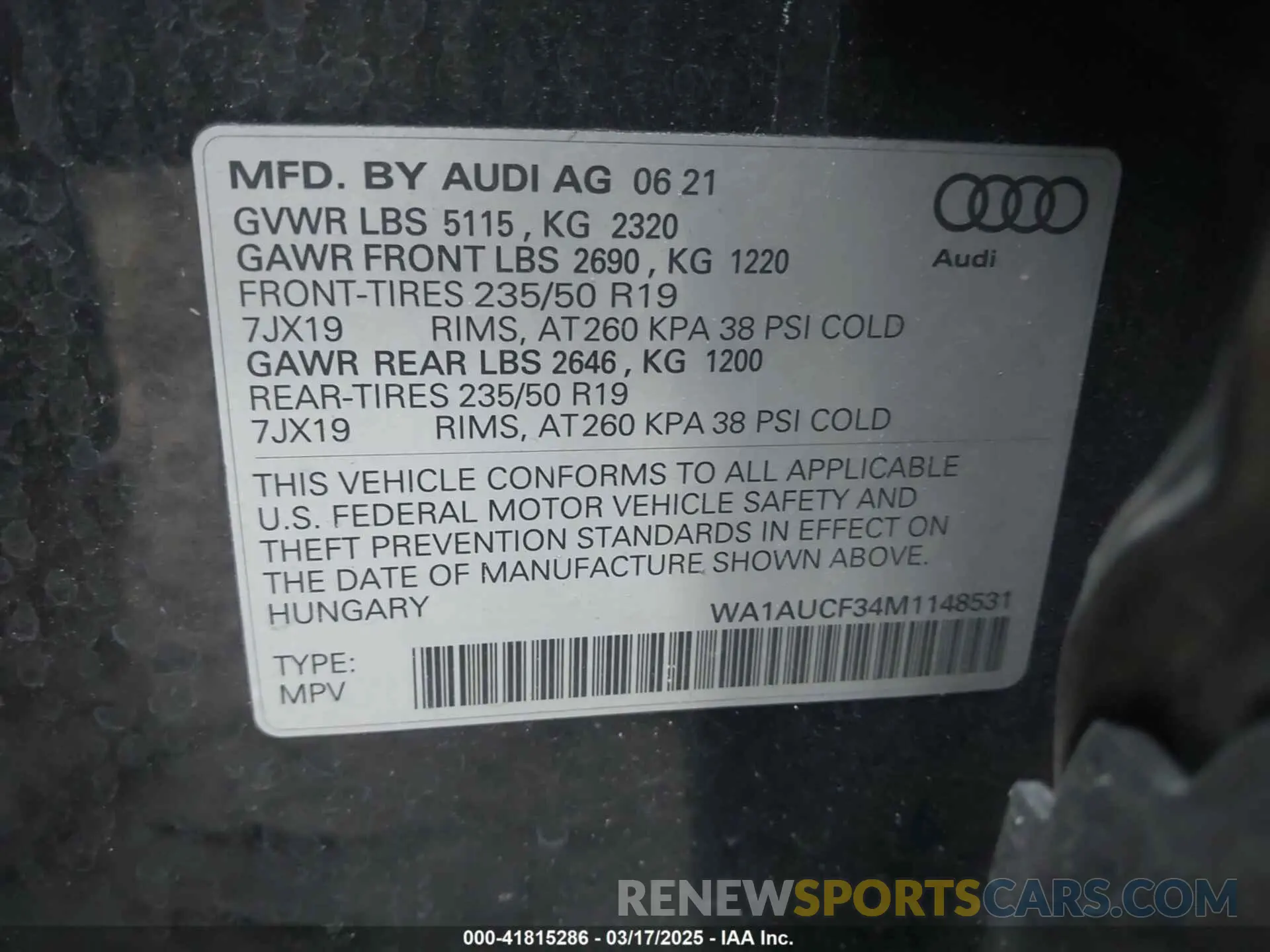 9 fotografías del automóvil dañado WA1AUCF34M1148531 AUDI Q3 2021