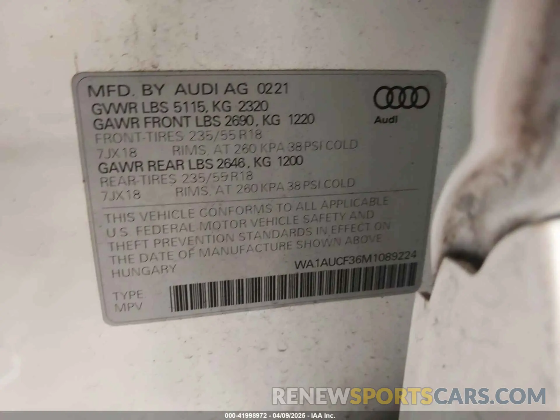 9 fotografías del automóvil dañado WA1AUCF36M1089224 AUDI Q3 2021