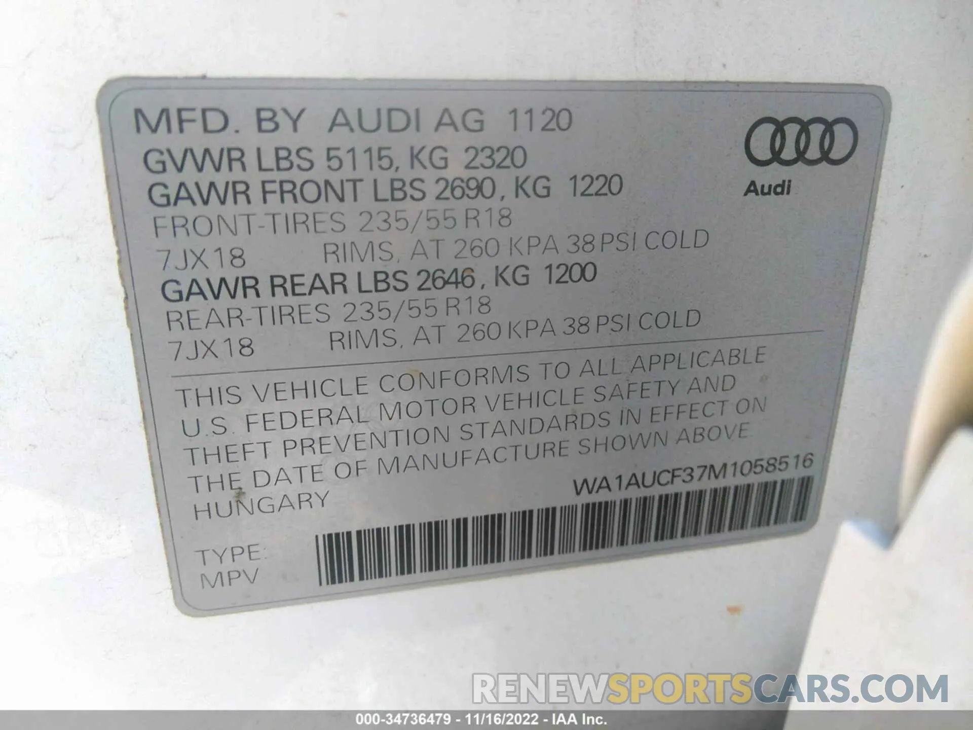9 fotografías del automóvil dañado WA1AUCF37M1058516 AUDI Q3 2021