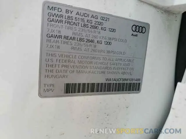 13 fotografías del automóvil dañado WA1AUCF38M1091489 AUDI Q3 2021