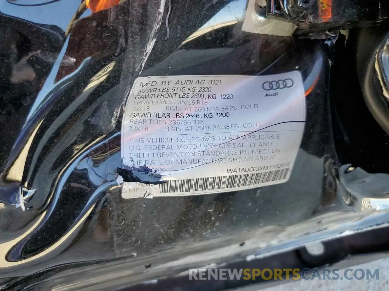 12 fotografías del automóvil dañado WA1AUCF3XM1102072 AUDI Q3 2021