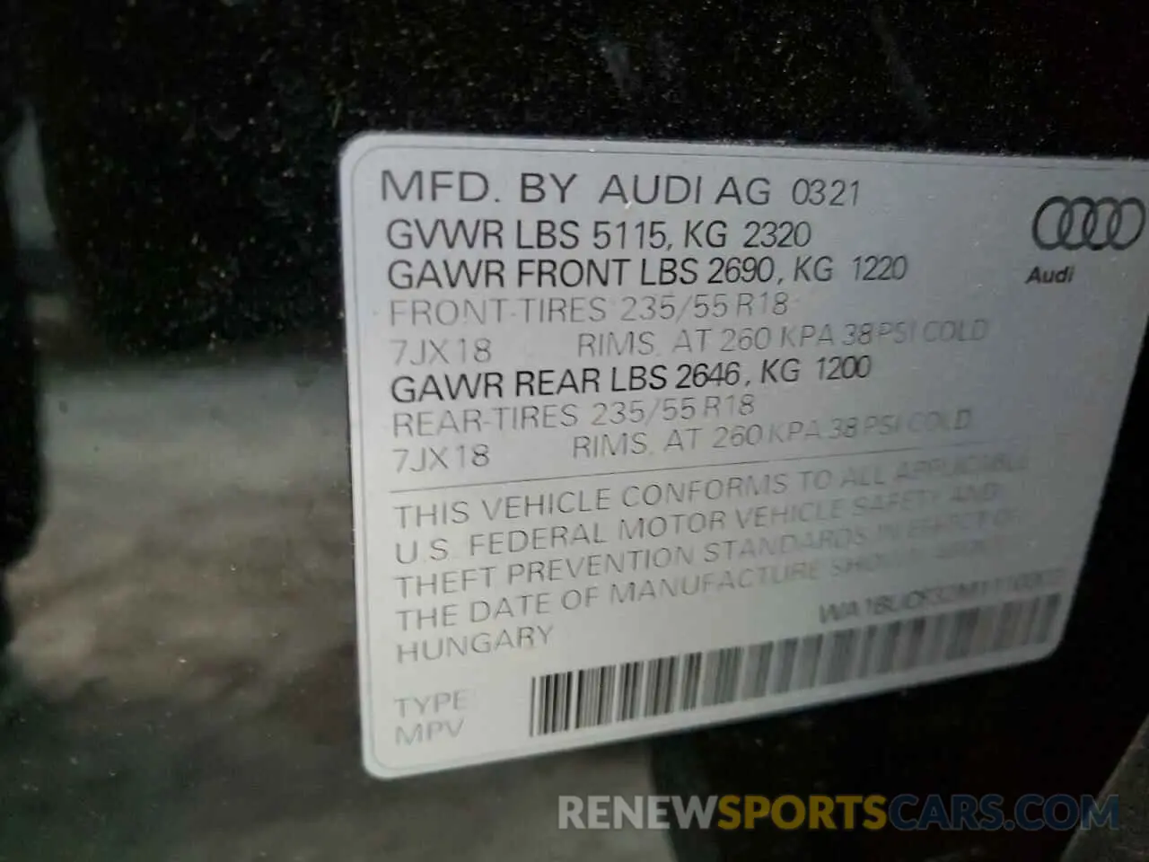 13 fotografías del automóvil dañado WA1BUCF32M1110302 AUDI Q3 2021
