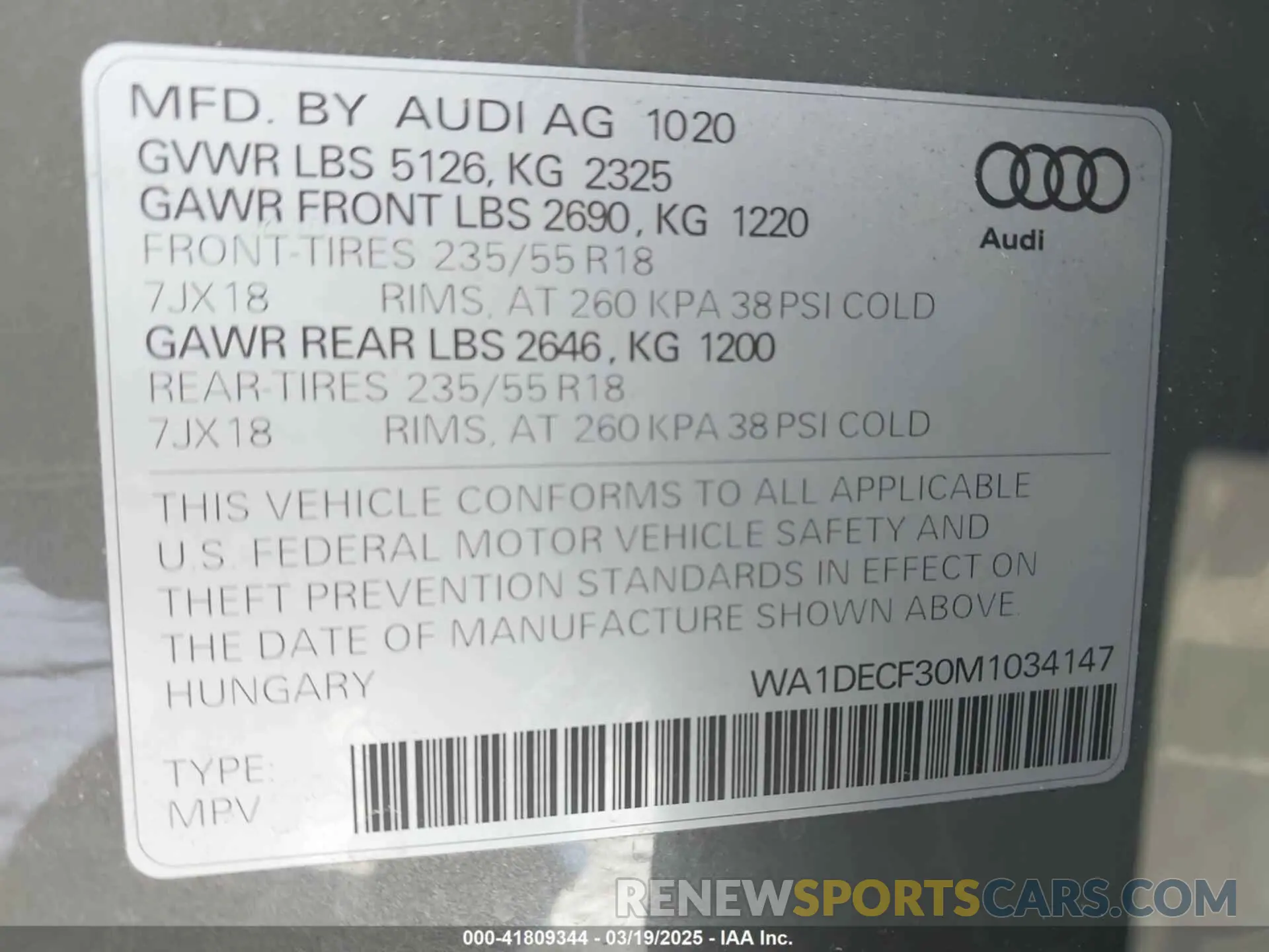 9 fotografías del automóvil dañado WA1DECF30M1034147 AUDI Q3 2021