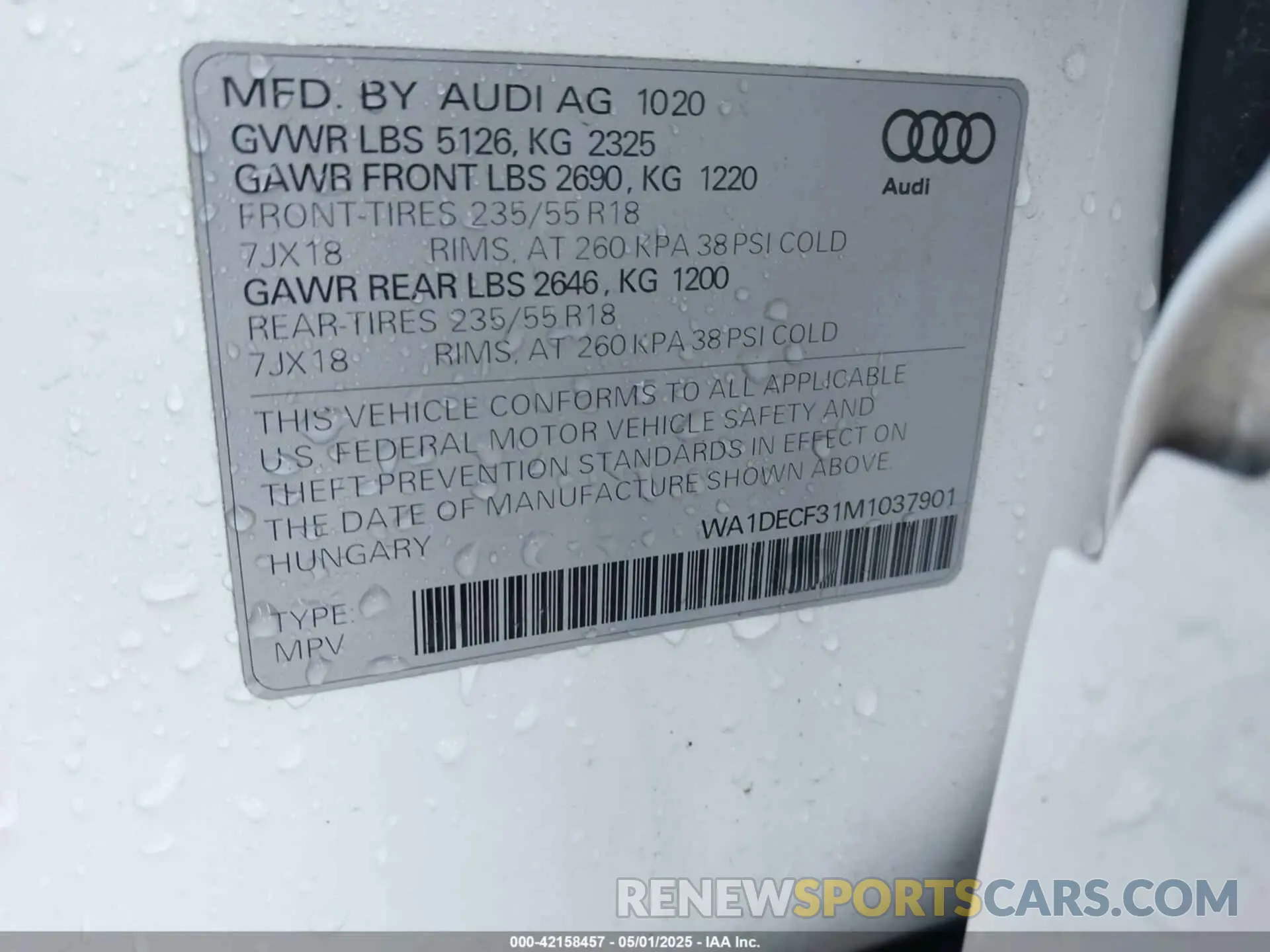 9 fotografías del automóvil dañado WA1DECF31M1037901 AUDI Q3 2021