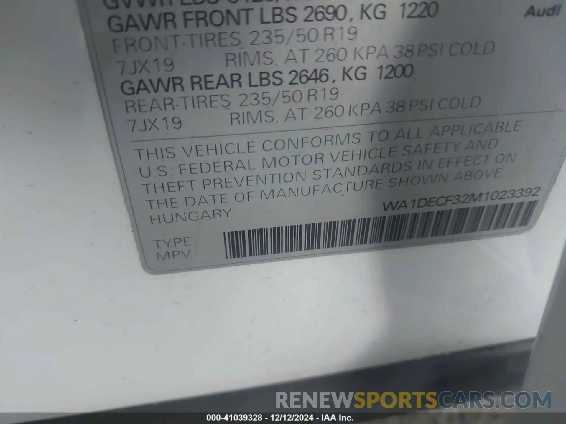 9 fotografías del automóvil dañado WA1DECF32M1023392 AUDI Q3 2021
