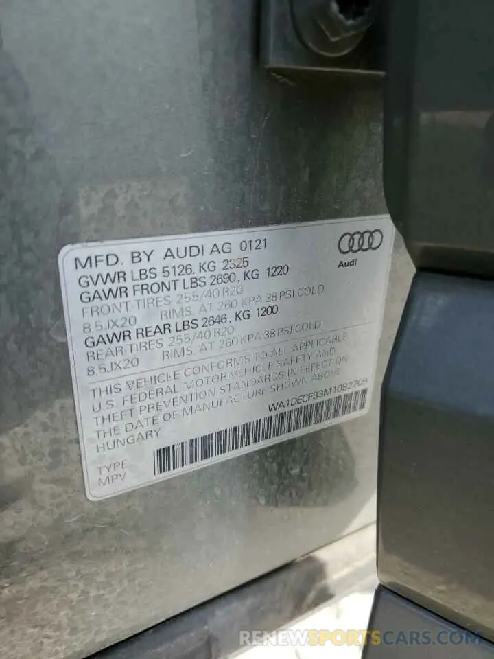 14 fotografías del automóvil dañado WA1DECF33M1082709 AUDI Q3 2021
