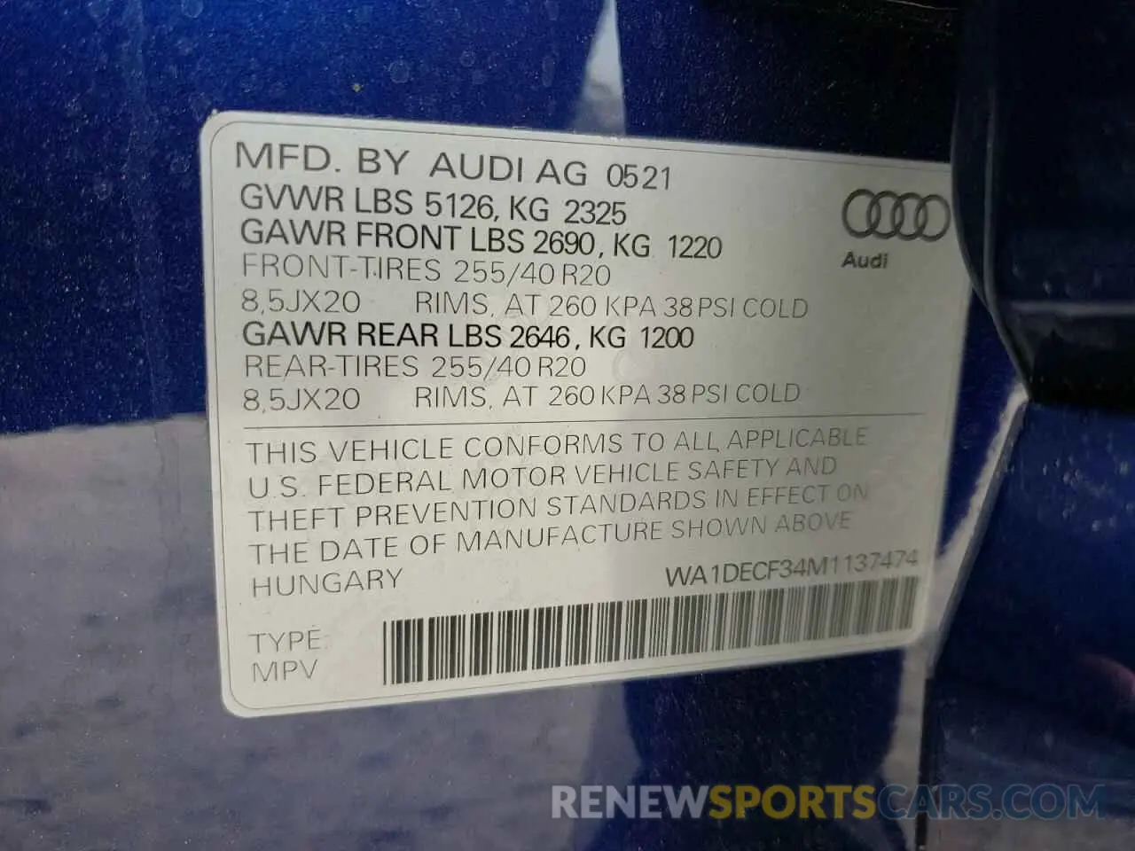 10 fotografías del automóvil dañado WA1DECF34M1137474 AUDI Q3 2021