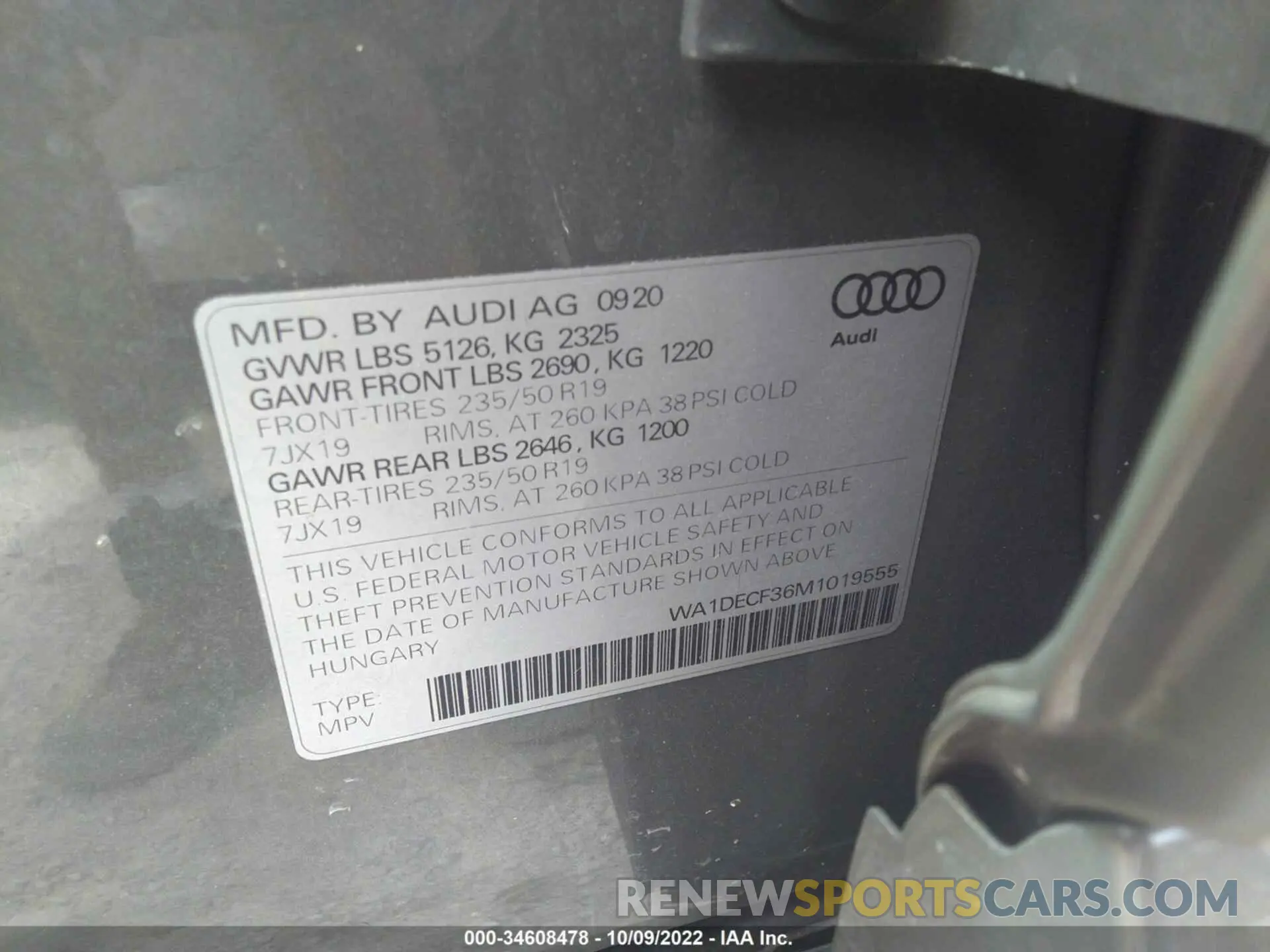 9 fotografías del automóvil dañado WA1DECF36M1019555 AUDI Q3 2021