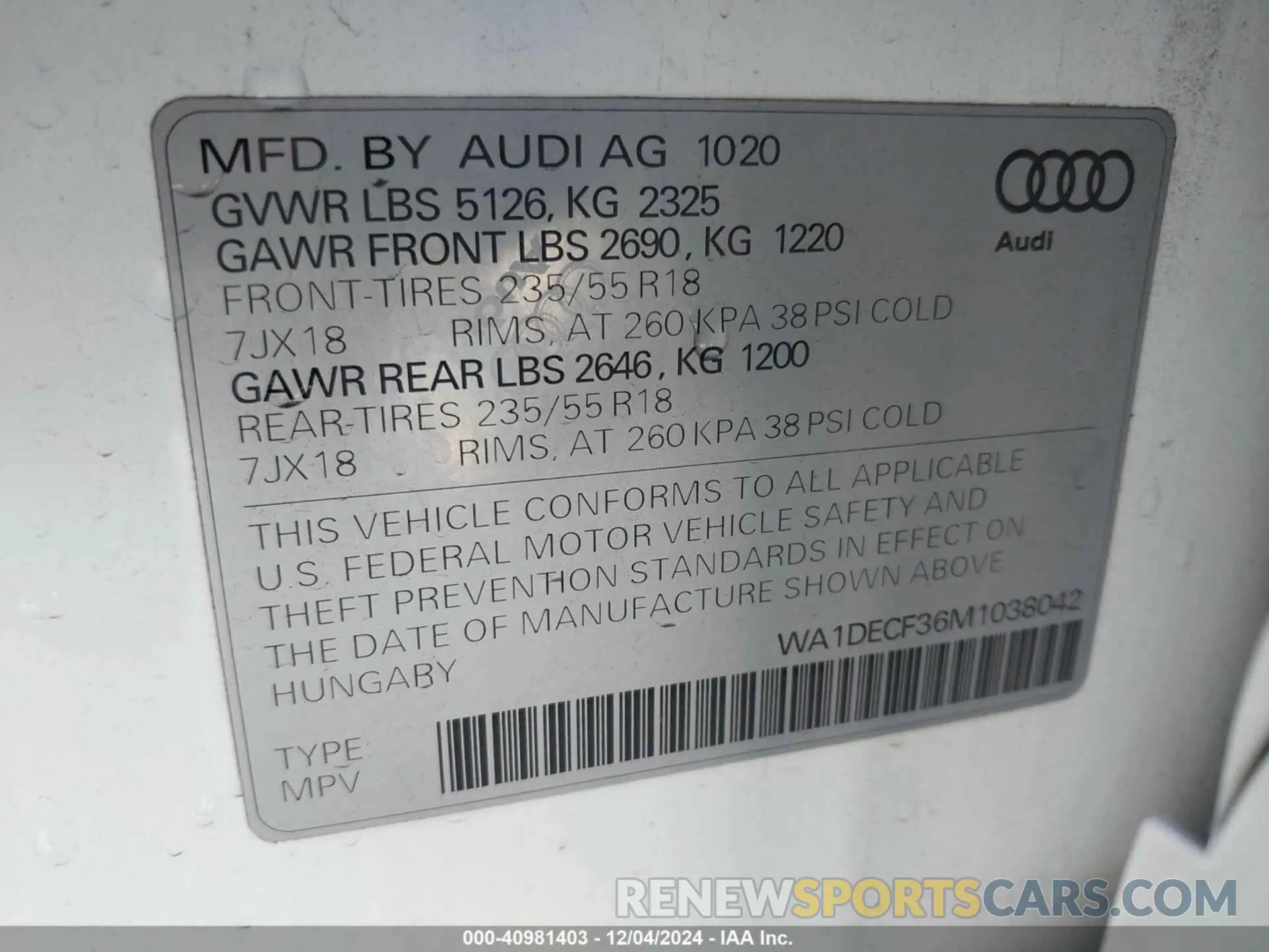9 fotografías del automóvil dañado WA1DECF36M1038042 AUDI Q3 2021