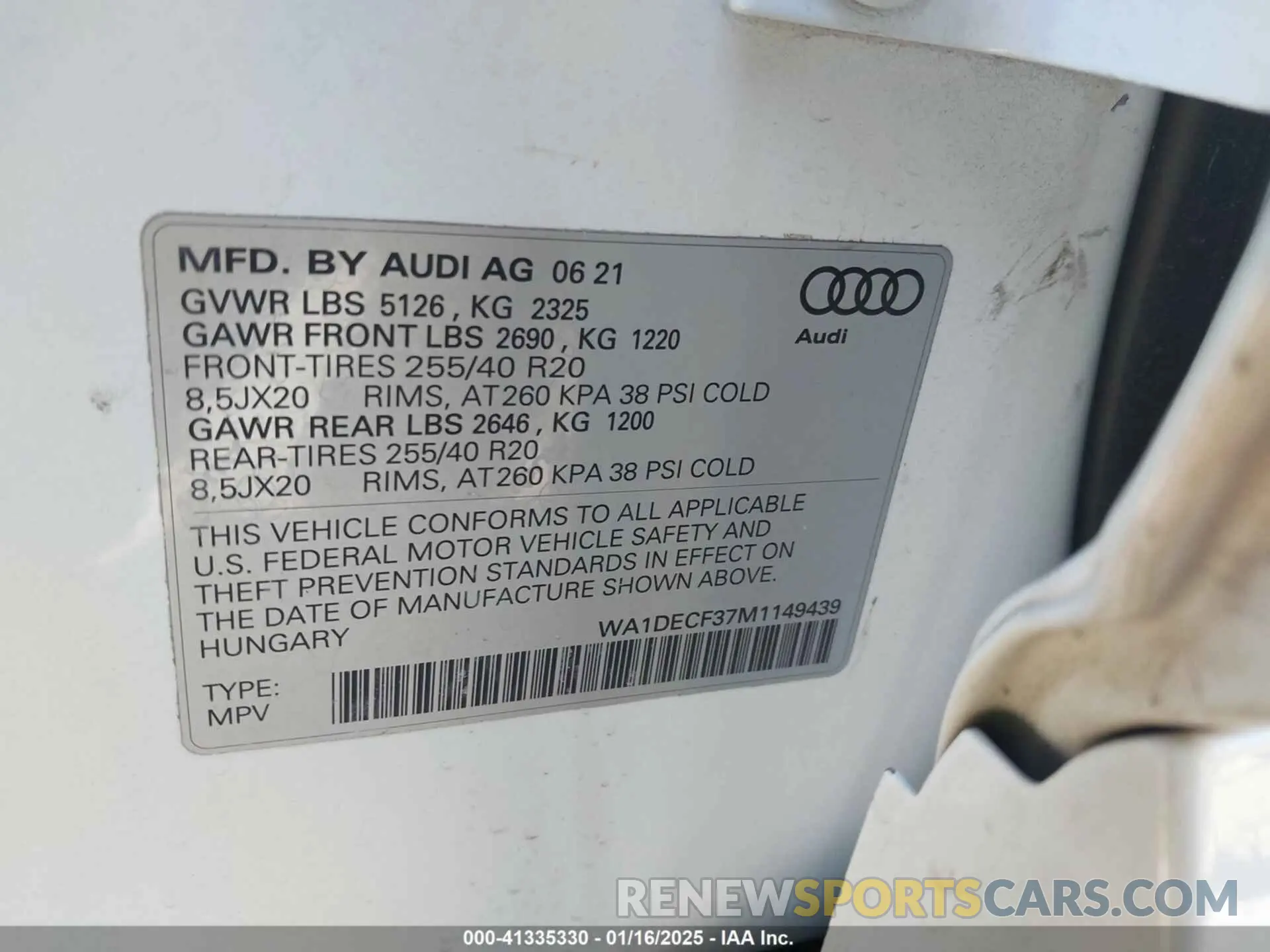 9 fotografías del automóvil dañado WA1DECF37M1149439 AUDI Q3 2021
