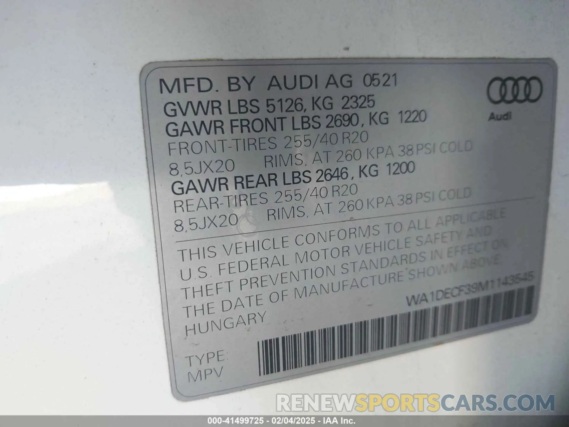 9 fotografías del automóvil dañado WA1DECF39M1143545 AUDI Q3 2021