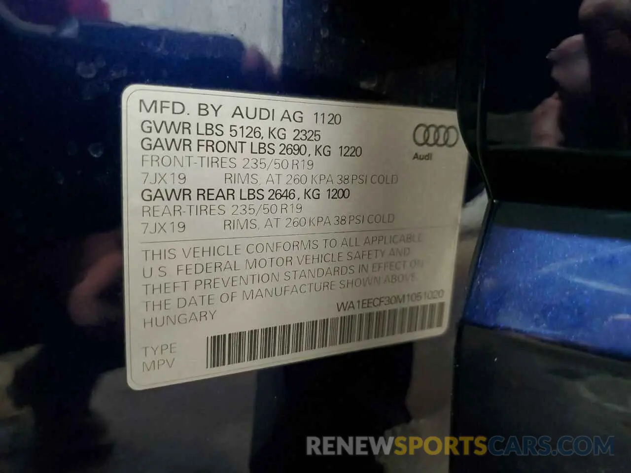 14 fotografías del automóvil dañado WA1EECF30M1051020 AUDI Q3 2021