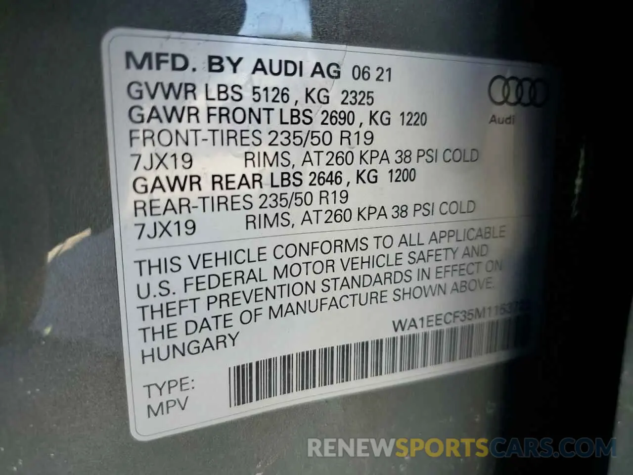 12 fotografías del automóvil dañado WA1EECF35M1153722 AUDI Q3 2021