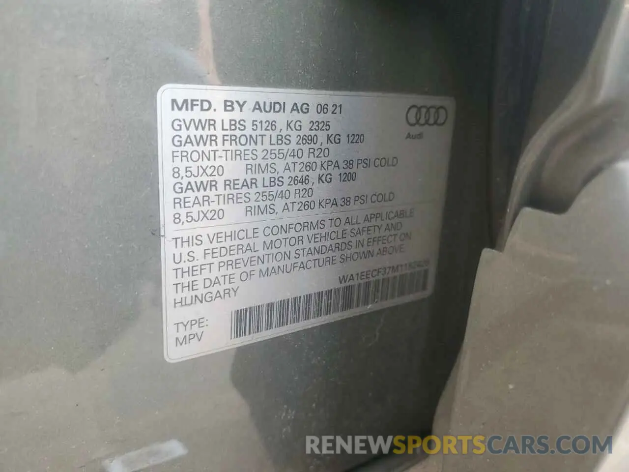 15 fotografías del automóvil dañado WA1EECF37M1152426 AUDI Q3 2021