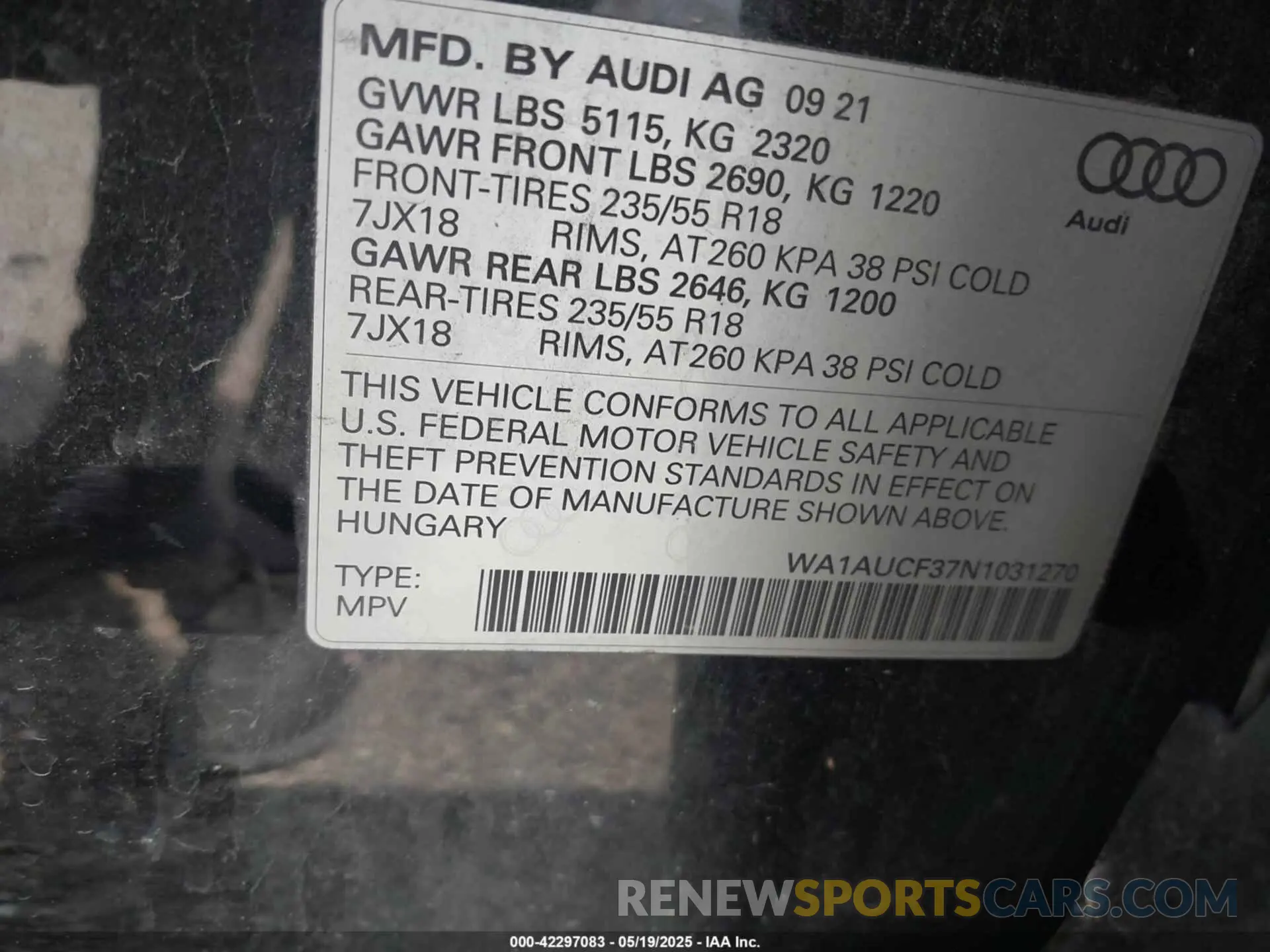 9 fotografías del automóvil dañado WA1AUCF37N1031270 AUDI Q3 2022