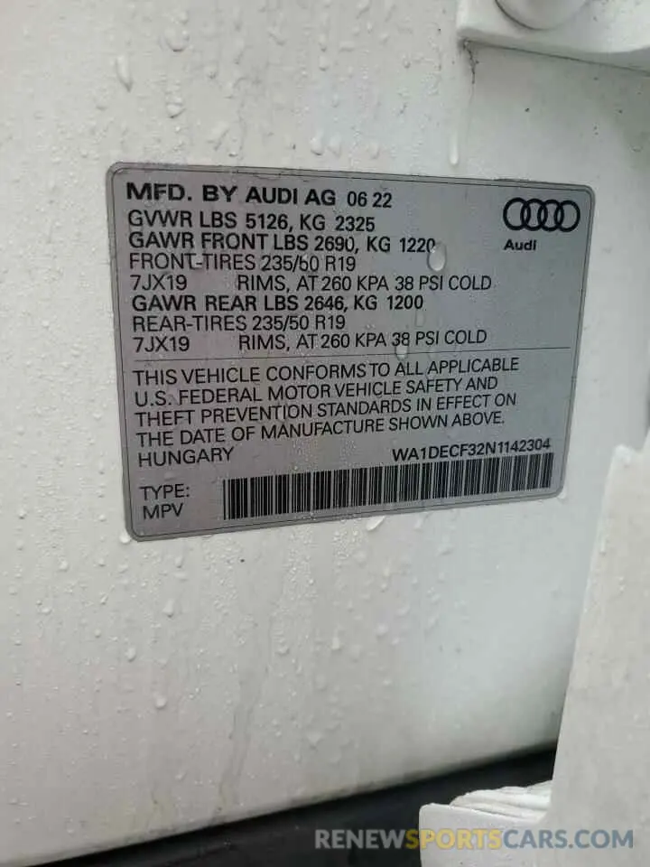 12 fotografías del automóvil dañado WA1DECF32N1142304 AUDI Q3 2022