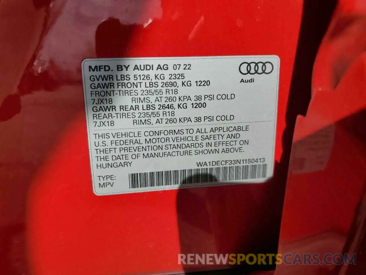 15 fotografías del automóvil dañado WA1DECF33N1150413 AUDI Q3 2022