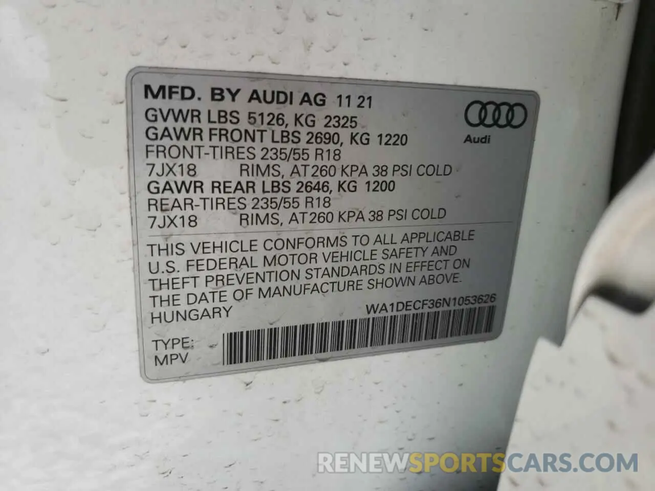 10 fotografías del automóvil dañado WA1DECF36N1053626 AUDI Q3 2022