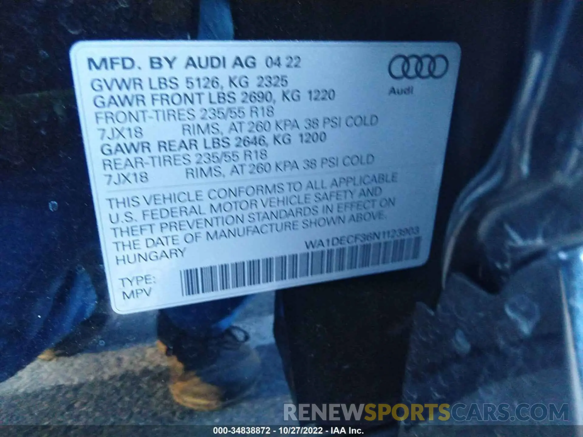 9 fotografías del automóvil dañado WA1DECF36N1123903 AUDI Q3 2022
