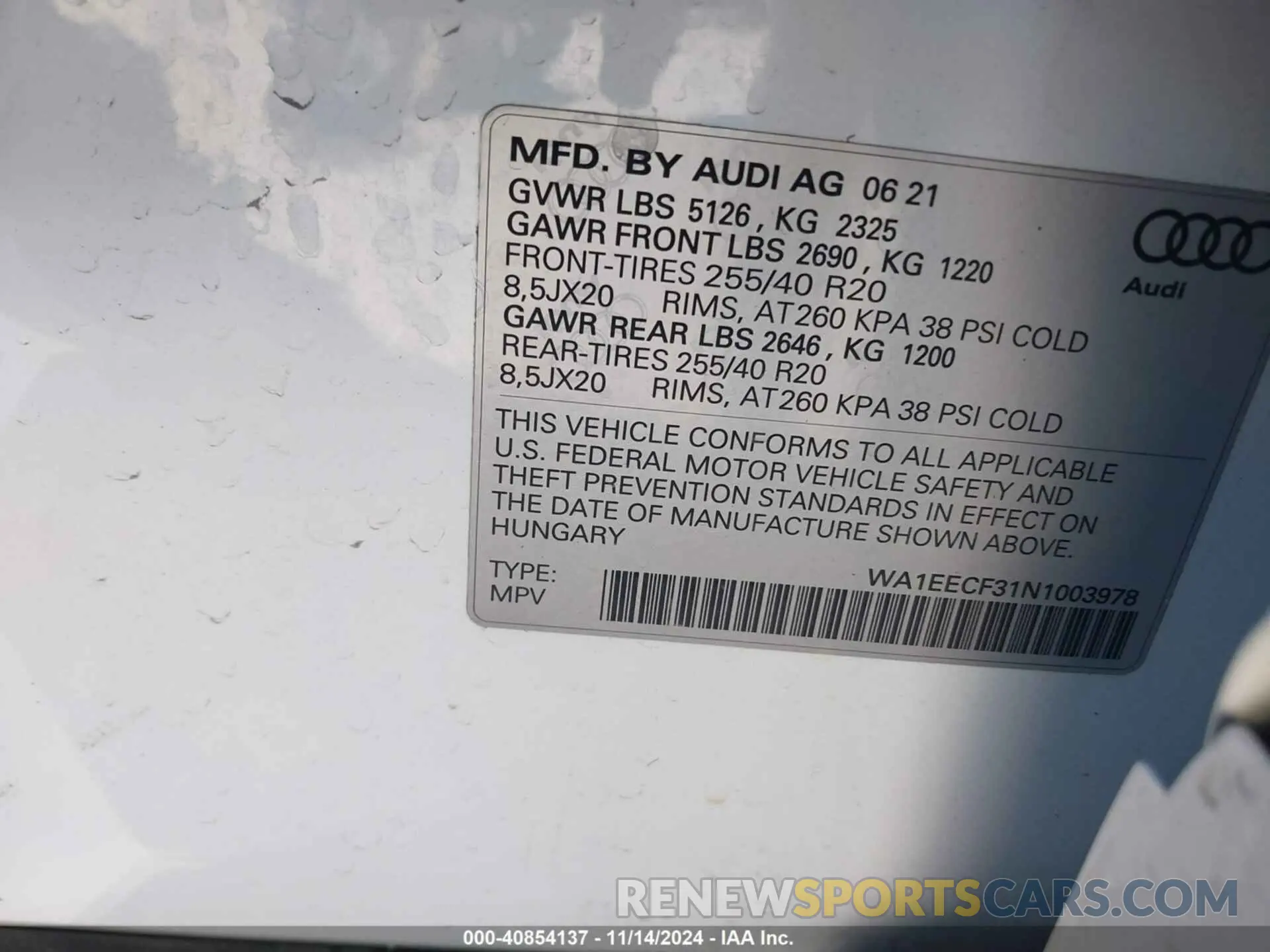 9 fotografías del automóvil dañado WA1EECF31N1003978 AUDI Q3 2022