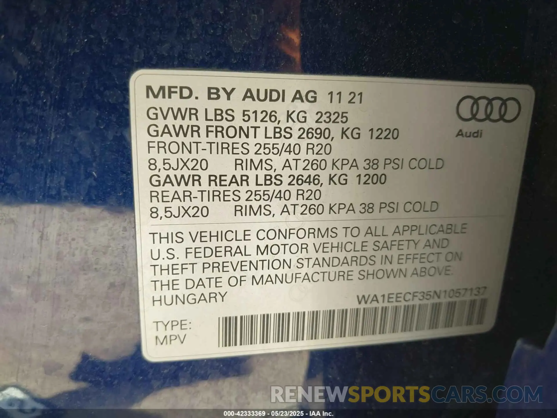 9 fotografías del automóvil dañado WA1EECF35N1057137 AUDI Q3 2022