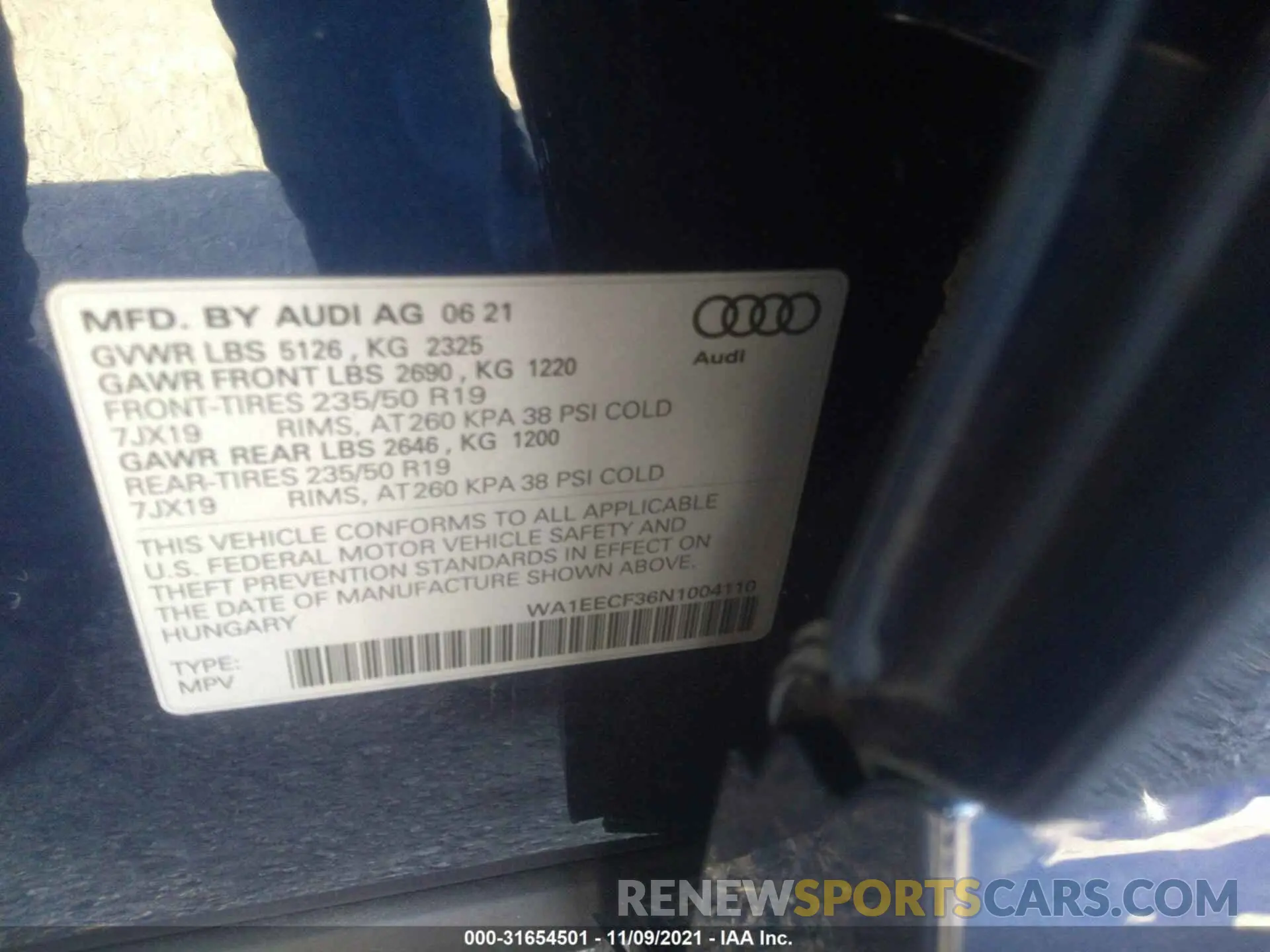 9 fotografías del automóvil dañado WA1EECF36N1004110 AUDI Q3 2022