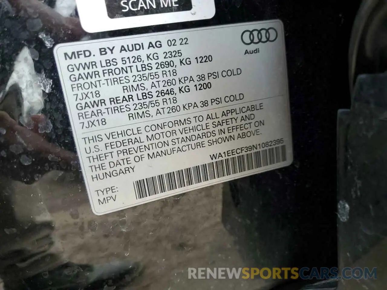 12 fotografías del automóvil dañado WA1EECF39N1082395 AUDI Q3 2022