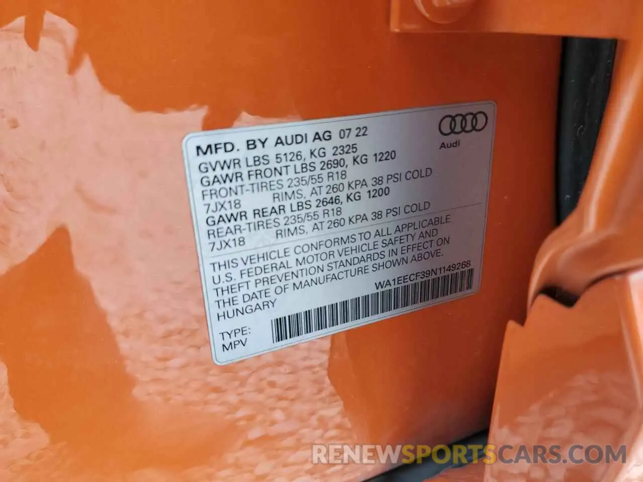 13 fotografías del automóvil dañado WA1EECF39N1149268 AUDI Q3 2022
