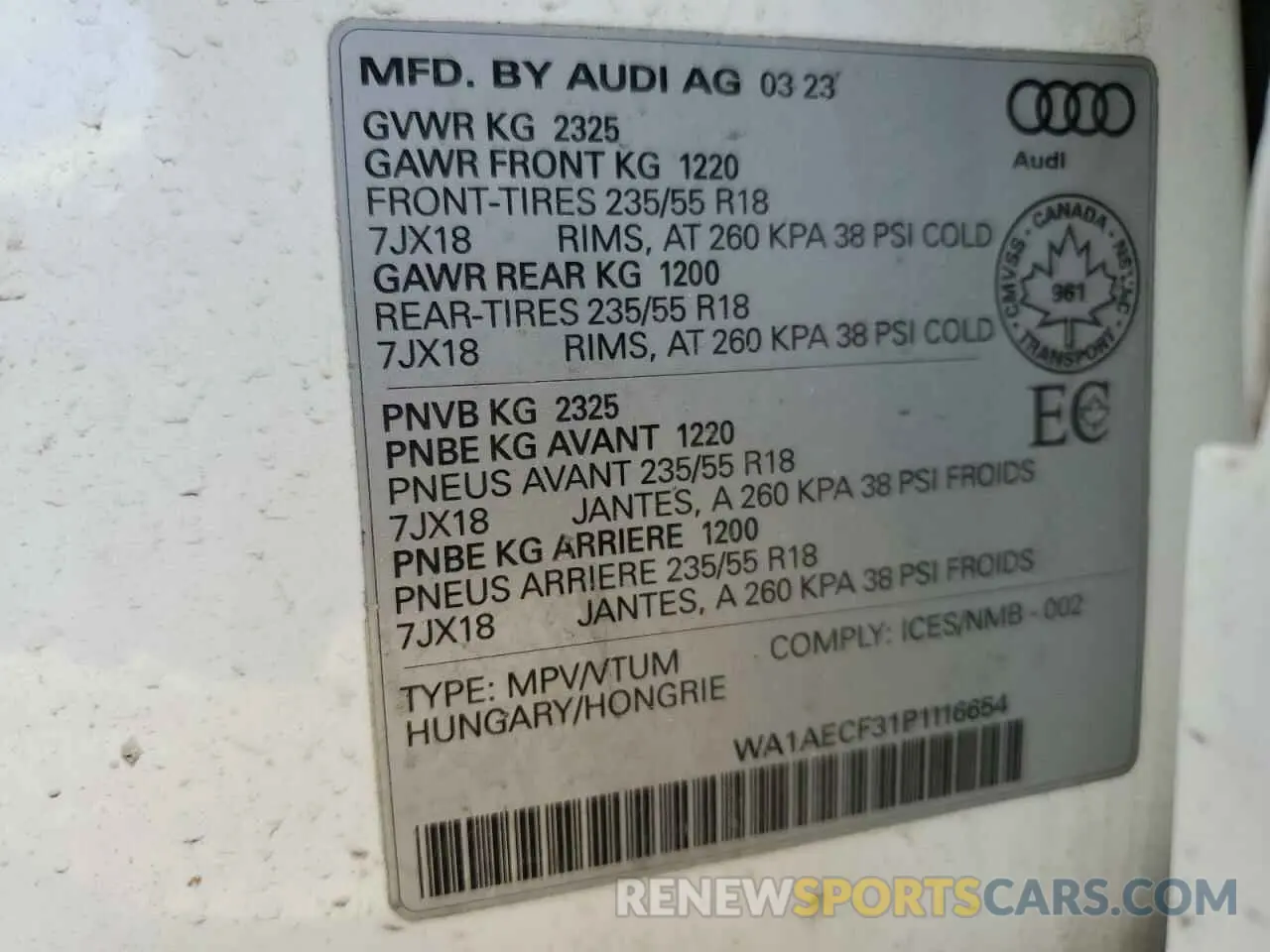 14 fotografías del automóvil dañado WA1AECF31P1116654 AUDI Q3 2023