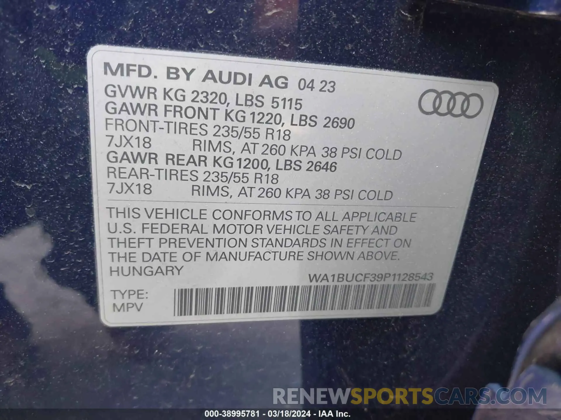 9 fotografías del automóvil dañado WA1BUCF39P1128543 AUDI Q3 2023