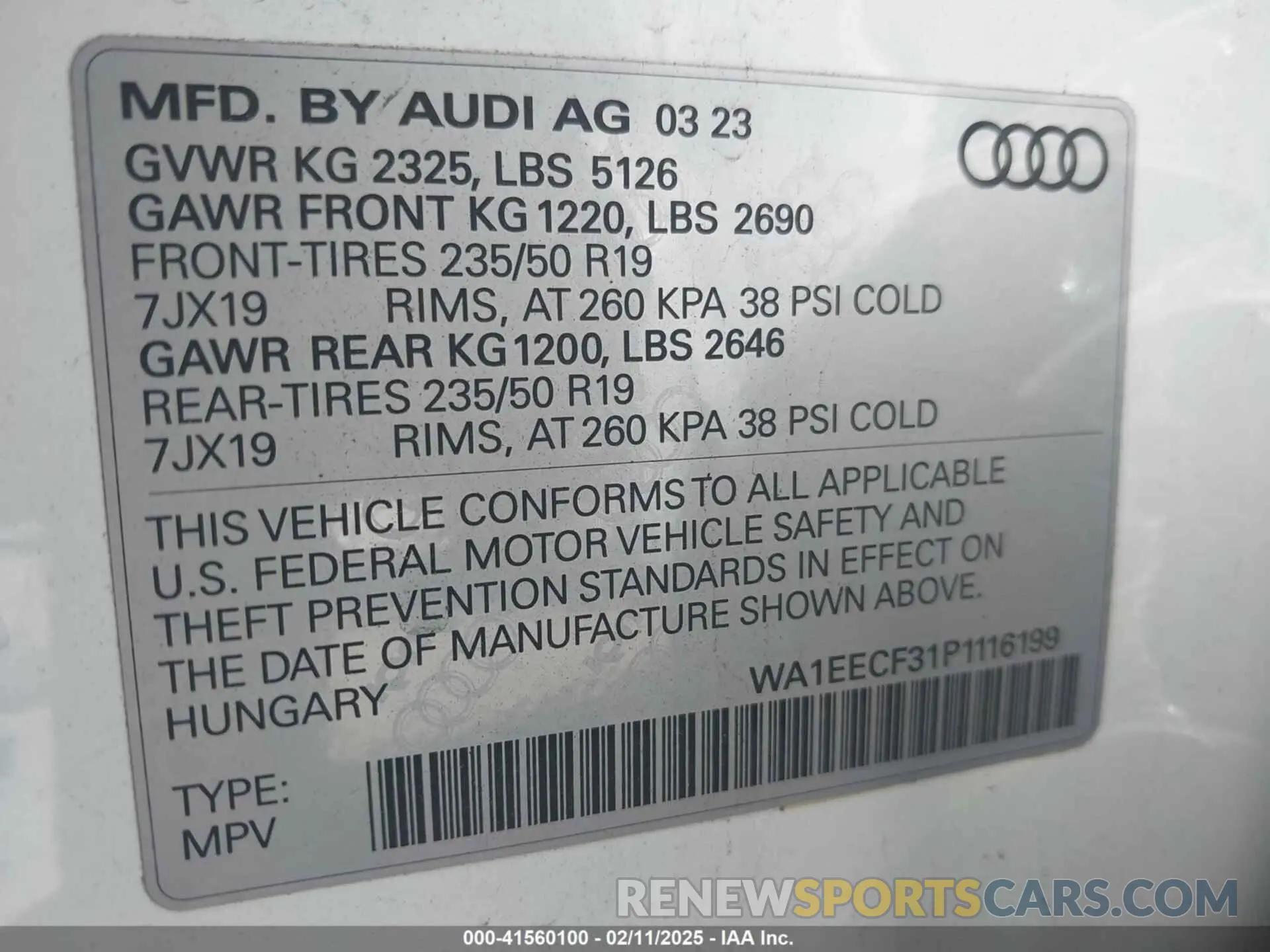 9 fotografías del automóvil dañado WA1EECF31P1116199 AUDI Q3 2023