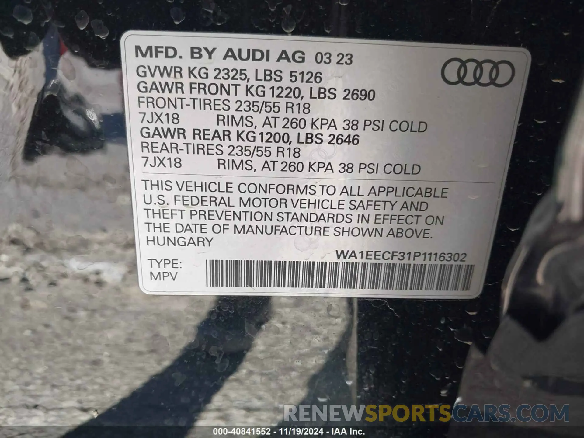 9 fotografías del automóvil dañado WA1EECF31P1116302 AUDI Q3 2023