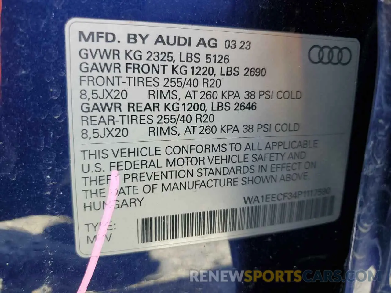 13 fotografías del automóvil dañado WA1EECF34P1117590 AUDI Q3 2023