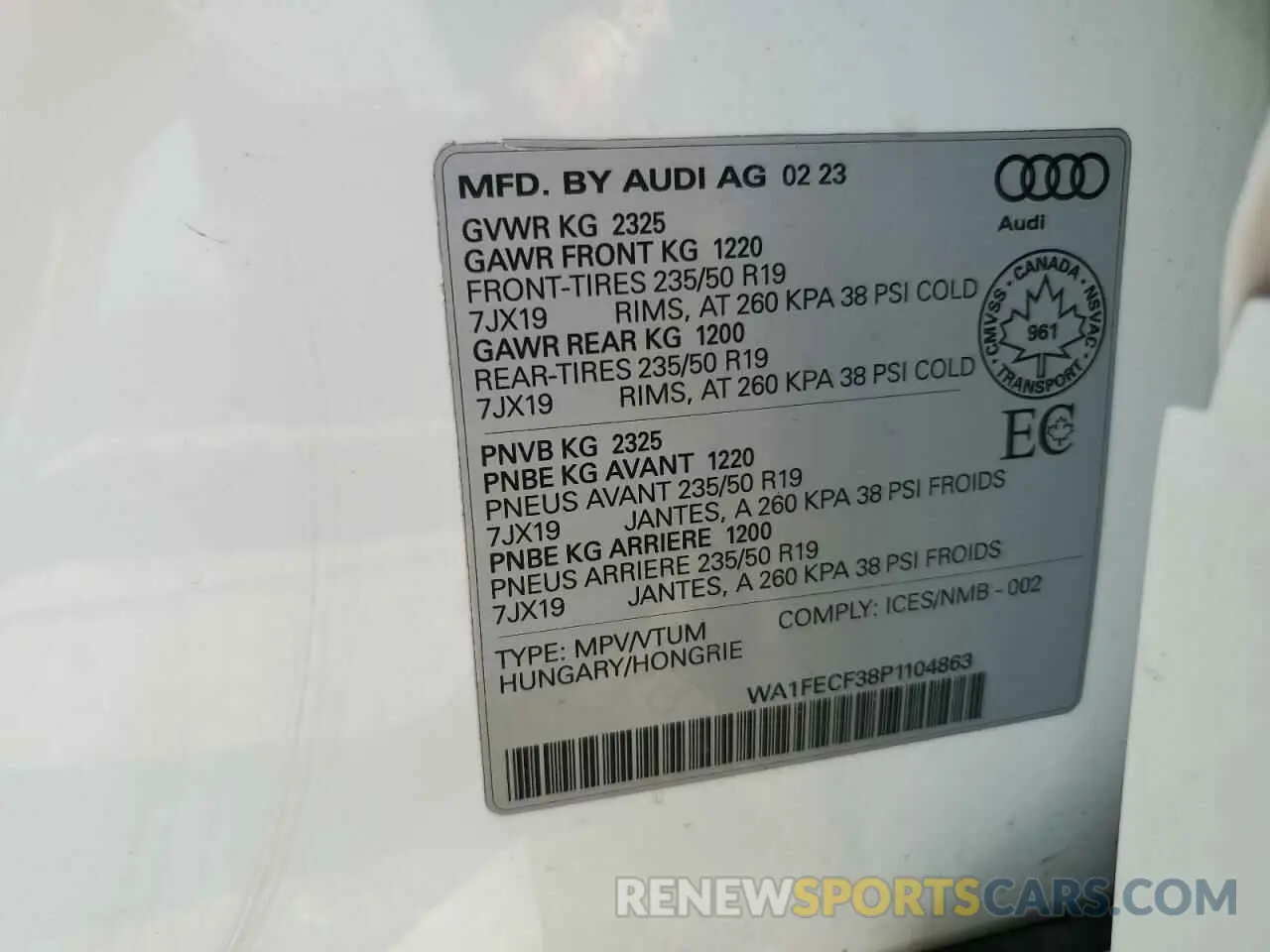 14 fotografías del automóvil dañado WA1FECF38P1104863 AUDI Q3 2023
