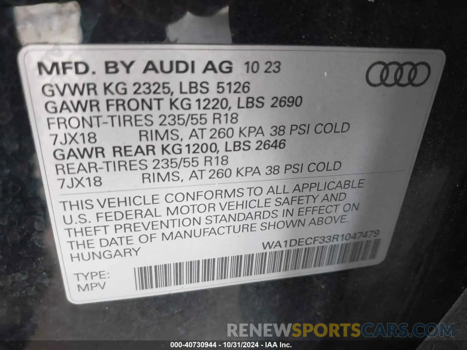 9 fotografías del automóvil dañado WA1DECF33R1047479 AUDI Q3 2024
