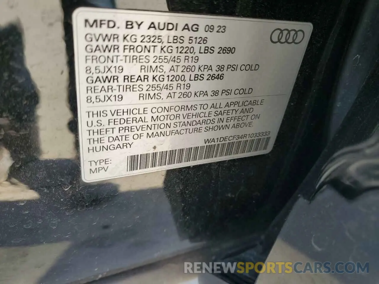 15 fotografías del automóvil dañado WA1DECF34R1033333 AUDI Q3 2024