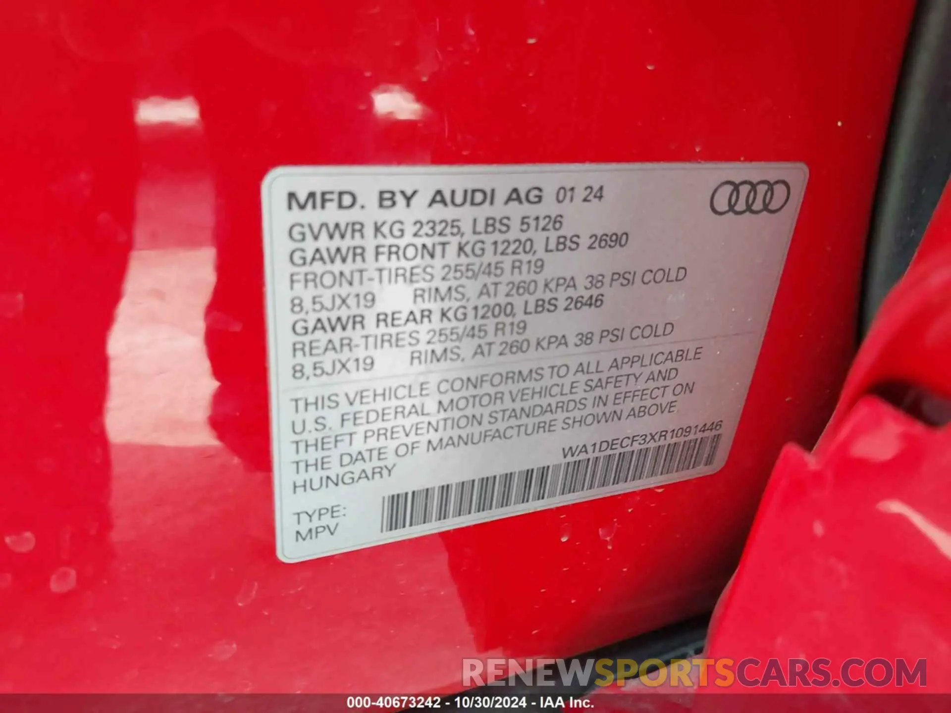 9 fotografías del automóvil dañado WA1DECF3XR1091446 AUDI Q3 2024