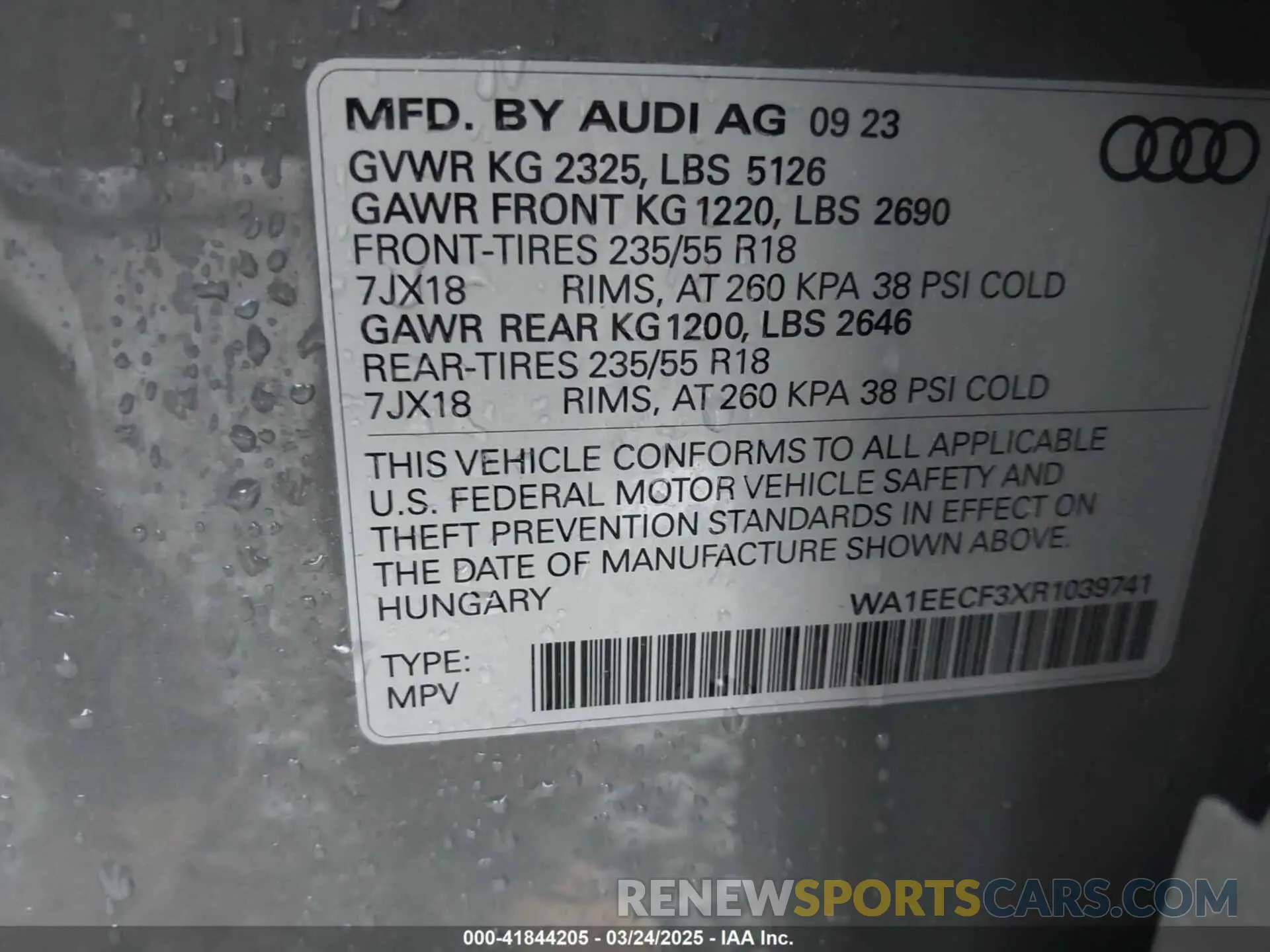 9 fotografías del automóvil dañado WA1EECF3XR1039741 AUDI Q3 2024