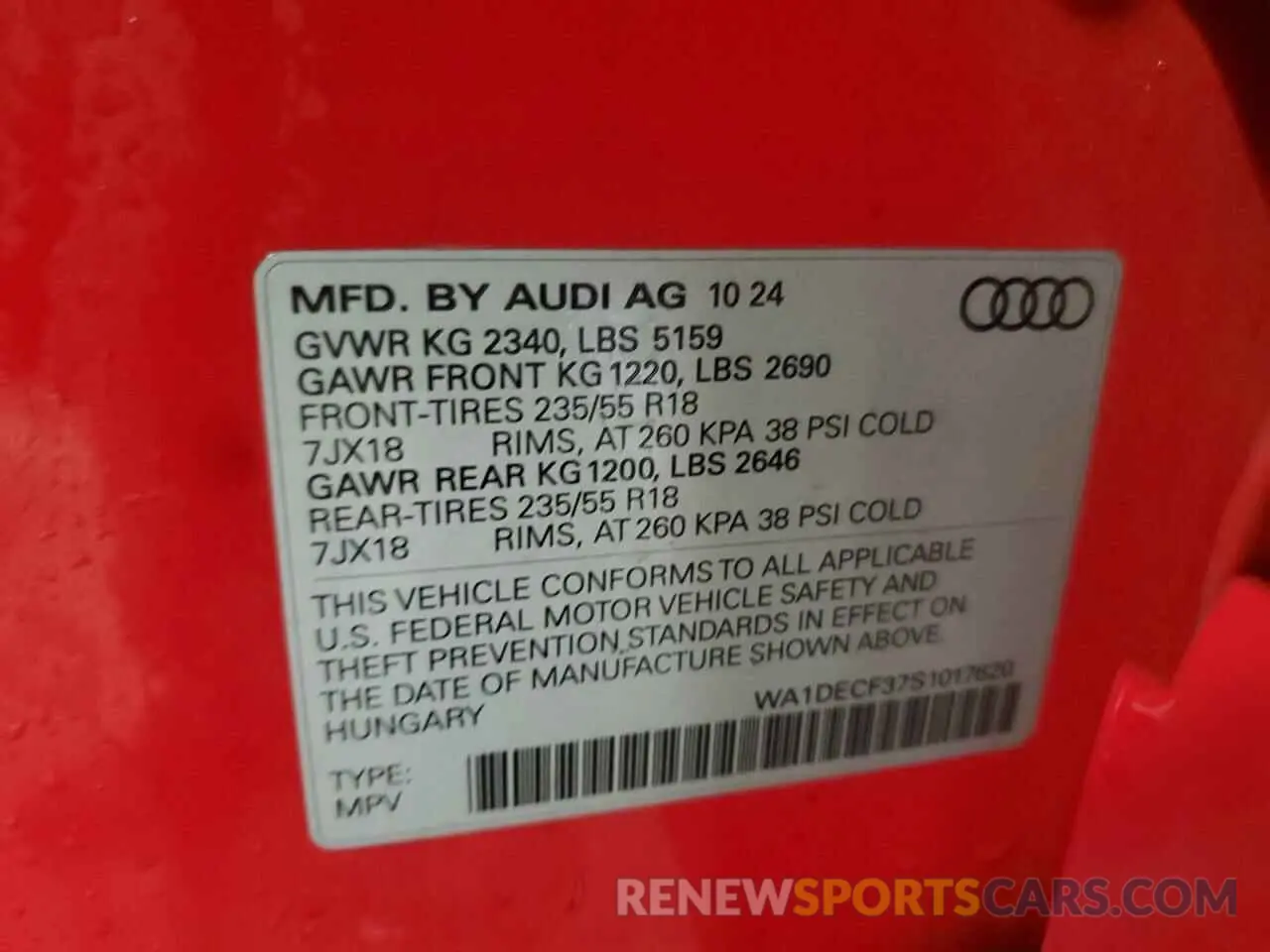14 fotografías del automóvil dañado WA1DECF37S1017620 AUDI Q3 2025