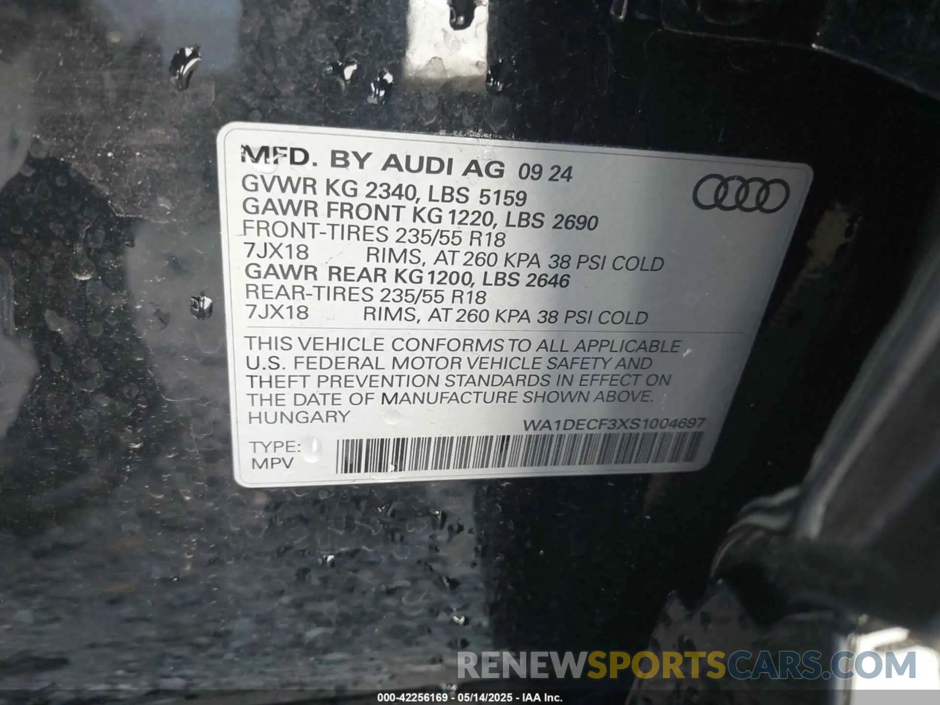 9 fotografías del automóvil dañado WA1DECF3XS1004697 AUDI Q3 2025