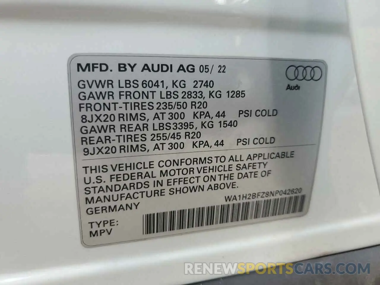 13 fotografías del automóvil dañado WA1H2BFZ8NP042620 AUDI Q4 E-TRON 2022