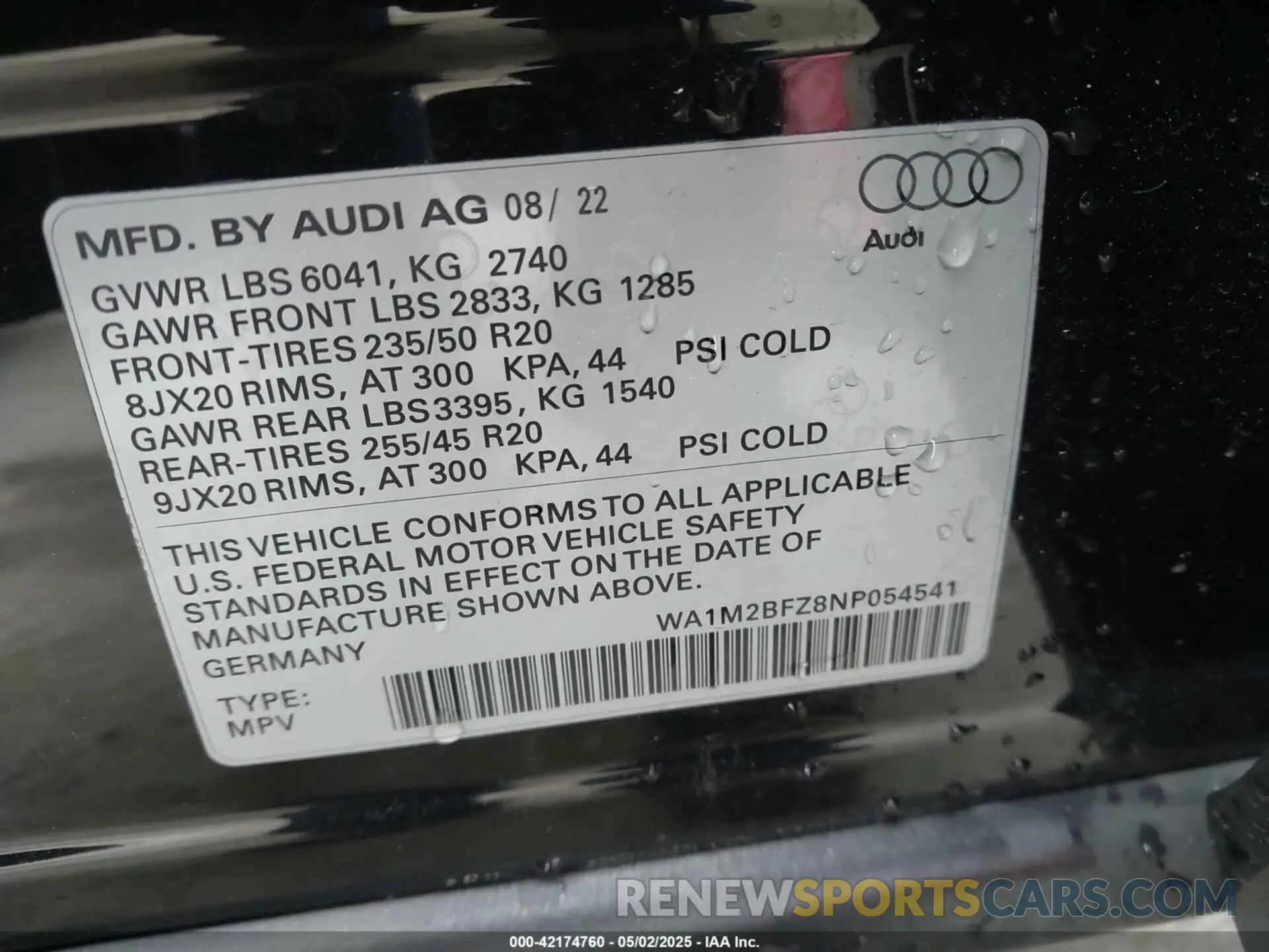 9 fotografías del automóvil dañado WA1M2BFZ8NP054541 AUDI Q4 E-TRON 2022